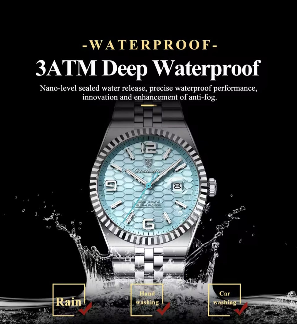 POEDAGAR High Quality Original Men Clock Waterproof Luminos Date Luxury Man Watch Stainless Steel Qaurtz Men's Watches+Box